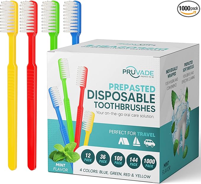 1000 Prepasted Toothbrushes Individually Wrapped - Disposable Toothbrushes with Toothpaste Built in - Single Use Waterless Tooth Brush with Soft Bristles for Hotel, Camping, Travel, Office