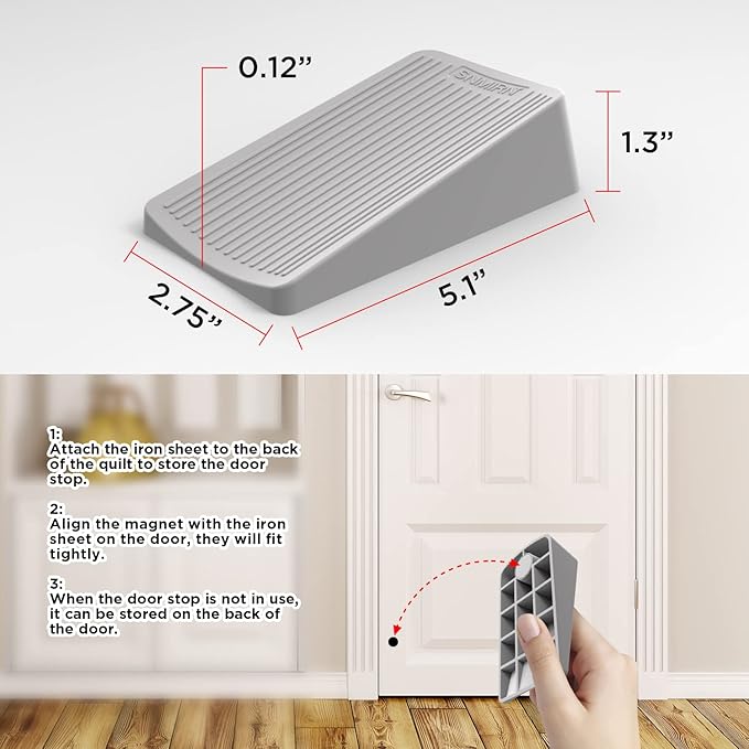 Premium Rubber Door Stop - Large Door Stopper Wedge,Anti-Slip Design, Automatically Fixed,Works On All Floor Types and Carpet Heavy Duty Door (2 Pack, Black)…