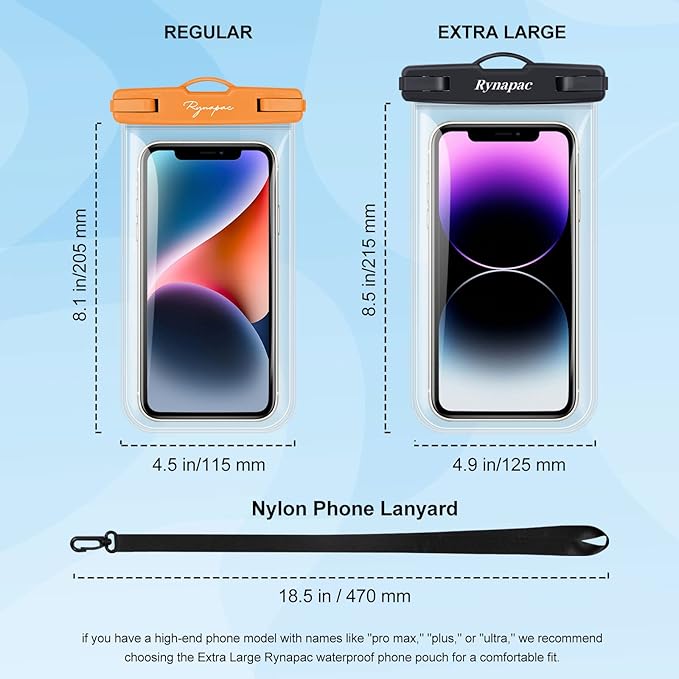Waterproof Phone Pouch Bag - 8.5in Water Proof Cell Phone Case for Beach Travel Must Haves, Waterproof Phone Holder with Lanyard for iPhone 16 15 Pro Max Galaxy S24 S23 Ultra Pixel, Cruise Essentials