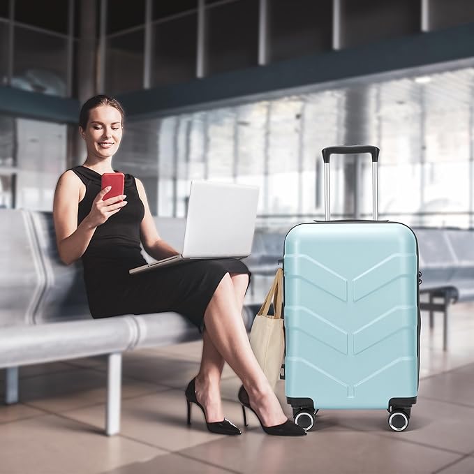 Hardside Carry On Luggage 22x14x9 Airline Approved with Spinner Wheels, Lightweight 20-inch Carry-On Suitcase for Men & Women, Green