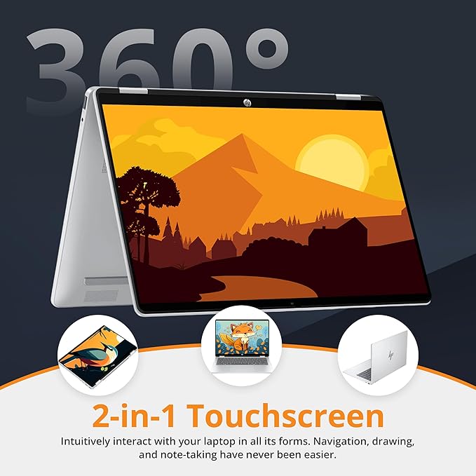 HP OmniBook 5 Flip 2-in-1 14" 2K Touchscreen Laptop, Intel 7 150U, 16GB LPDDR5, 1.16TB Storage(1TB SSD+160GB Docking Station Set), Backlit Keyboard, 5MP IR Camera, Wi-Fi 6E, Windows 11 Pro, Silver