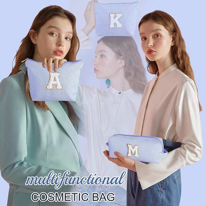 YOOLIFE Initial Makeup Bag |Teen Girl Gifts Trendy Stuff for Girls | Travel Makeup Bag for Girls Gifts | Gifts for 3 4 5 6 7 8 9 10 11 12 13 Year Old Girls | Christmas Gifts for Girls Teen Girl Blue K