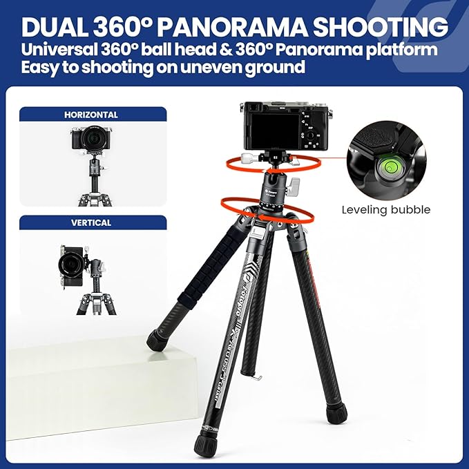 Fotopro 62 Inch Carbon Fiber Tripod for Camera Ultralight Travel Camera Tripod Max Loads Up 22lbs X-Aircross 3 Grey