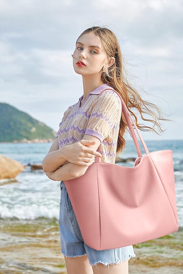 KALIDI Large Tote Bag Vegan Leather Casual Zipper Work Bag Weekender Hobo for Women 23L Oversize Shoulder Travel Purse