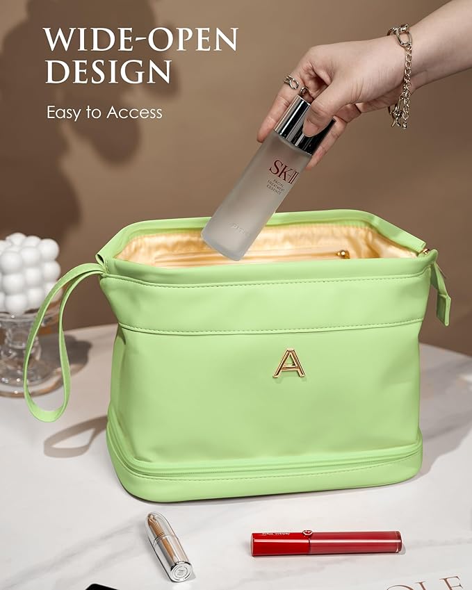 Gifts for Ladies,Initial Large Makeup Bag, Bride To Be Gifts, Double Layer Cosmetic Bag, Waterproof PU Travel Toiletry Bag for Bachelorette Party Women Wedding Bridal, Bride Gifts