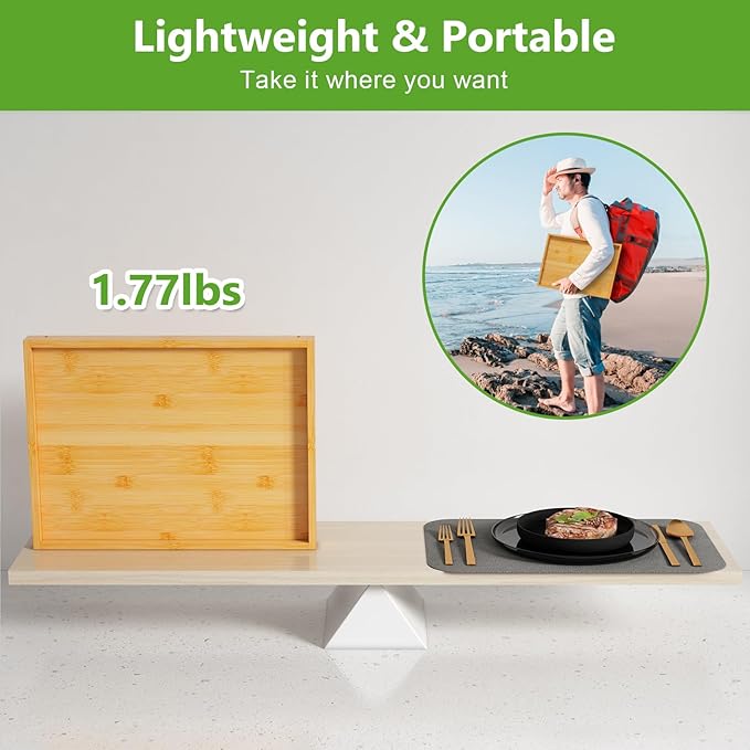 Bed Tray Table with Folding Legs,Bamboo Breakfast in Bed for Kitchen Serving Tray,Sofa,Eating,Used As Laptop Desk Snack Tray 2 Pack (Bamboo)