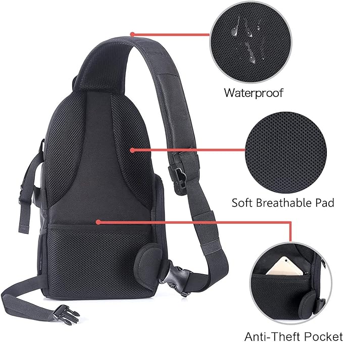 MOSISO Camera Sling Bag, DSLR/SLR/Mirrorless Camera Backpack Case Shockproof Photography Backpack with Tripod Holder & Removable Modular Inserts Compatible with Canon/Nikon/Sony/Fuji