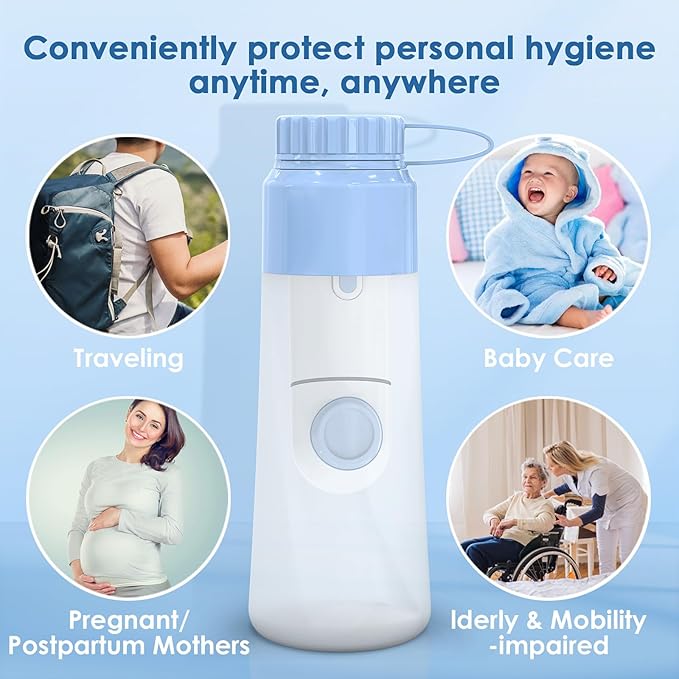 Portable Bidet for Travel – 350ml High Pressure Handheld Electric Portable Bidet - IPX7 Waterproof, Pocket-Sized Rechargeable Travel Budet Bottle for Women, Men & Baby - Personal Hygiene Cleaning