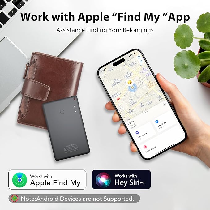 CASCHO Smartcard - Wallet Tracker Card, Compatible with Apple Find My App, Waterproof and Splash-Proof, Keys Finder and Item Locator for Passport, Bags, Laptop, Black 2 Pack