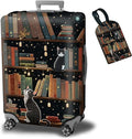 Luggage Cover + Tag, Cat Library Travel Suitcase Protector for 30 inch Luggage (XL) with Concealed Zipper, Washable Elastic Cloth, Dustproof, Anti-Scratch