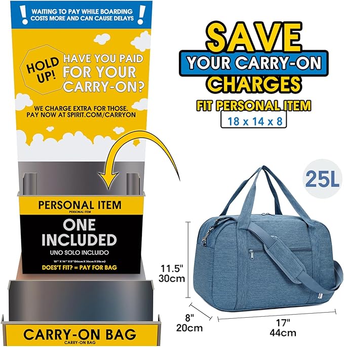 Narwey 18" Carry on Bag with Laptop Compartment 14 Inch Travel Duffel Bag for Spirit Airlines Personal Item Bag Overnight Weekender Bag with Wet Pocket for Women and Men (Navy Blue)