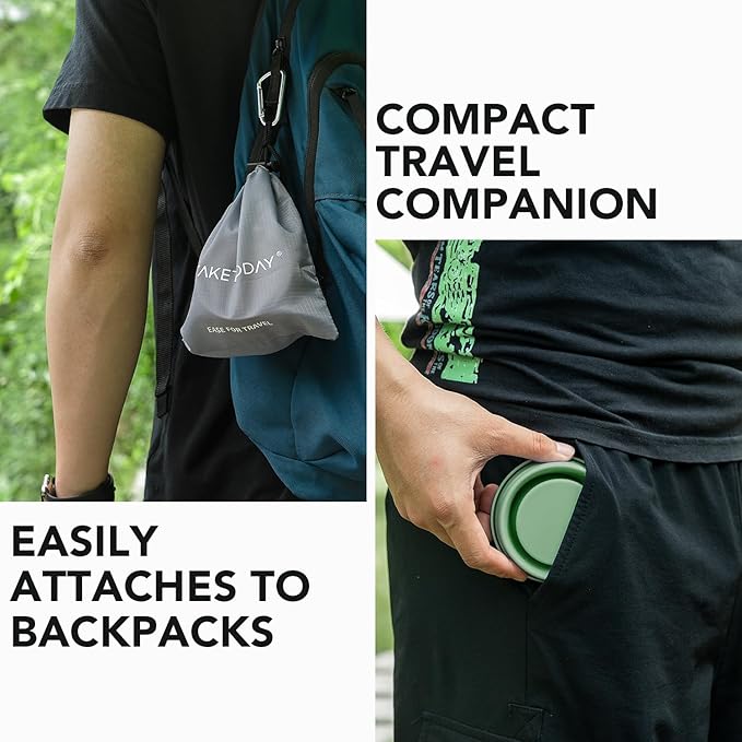 TakeToday 2PCS Collapsible Travel Cup - Silicone Foldable Water Cup, BPA-Free with Lid & Waterproof Bag - Drinking Cup Set for Camping, Outdoors & International Travel（8 Oz, Navy & Lowcountry Peach）