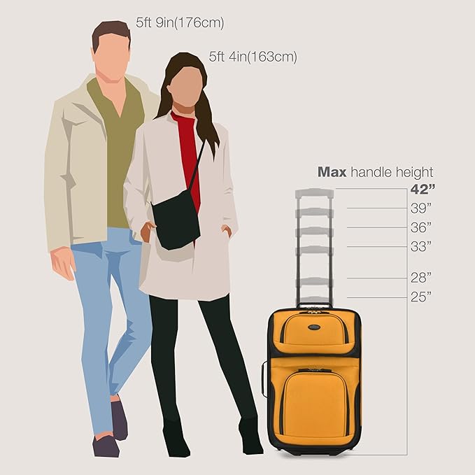 U.S. Traveler Lightweight Rolling 20" Carry On Luggage Softside Suitcase, Orange, 2 Wheel Single