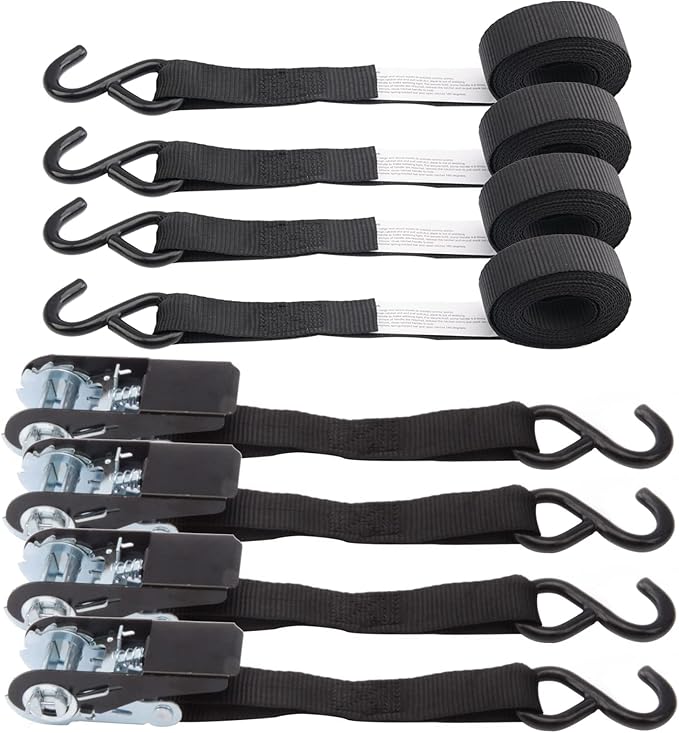 XSTRAP STANDARD Ratchet Tie Down Straps 4 Pk 10 Ft- 300 Lbs Load Cap- 900 Lbs Break Strength-Cargo Straps for UTV, ATV, Pickup,Truck, Moving Appliances, Lawn Equipment, Black