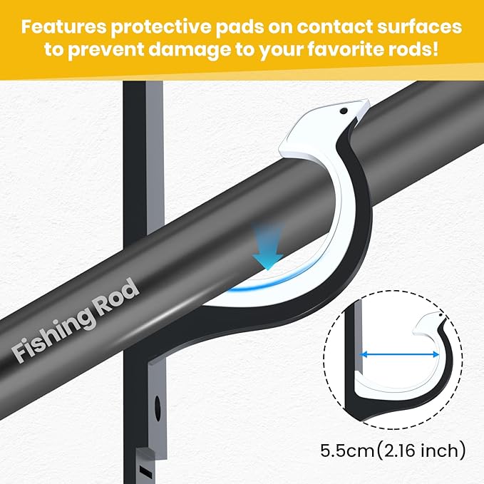 QudraKast Horizontal Fishing Rod Holder for Garage Wall Ceiling Mount - Fishing Pole Holders Fishing Rod Rack Holds Up to 2 Rods or Combos, Ideal Fishing Gift