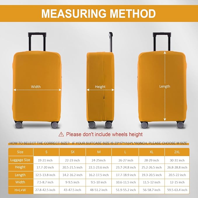 Travel Luggage Cover Suitcase Protector Scratch-Resistant Fit 19-31 Inch Suitcase, Not Included Suitcase (Yellow, S(19-21 inch))
