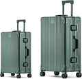 Metal All Aluminum Carry-on Luggage TSA Customs Lock Zipperless Silent Rotary Wheel Business Suitcase Aluminum Frame Set (dark green, 2Piece(20/26))