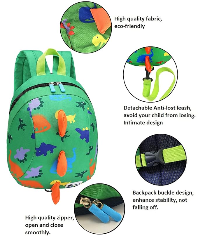 DB Toddler Mini Dinosaur Backpack with Child Leash, Anti Lost Wrist Link for Kids, Safety Harness Back Pack for Baby Boy Girl