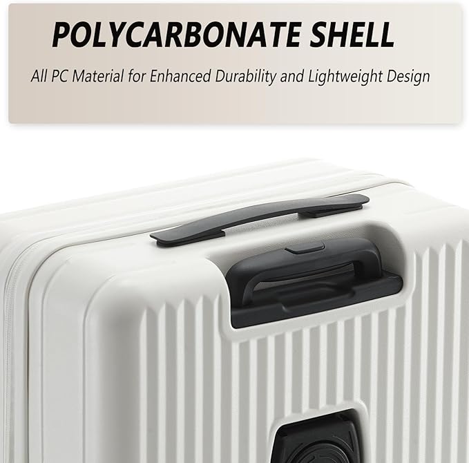 24 Inch Top Opening Checked Travel Luggage Expandable with Spinner Wheels,All PC Hard Shell Hardside Lightweight Medium Suitcase with TSA Approved Cup Holder for Business Trips Woman Men,White