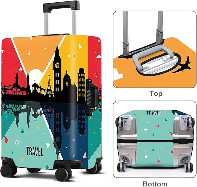 Luggage Cover Washable Suitcase Protector Anti-Scratch,Stretchable Fit for 20-34Inch Luggage Durable Travel Bag Cover with Zipper Closure (Travel-2, M(fits 24-26Inch suitcase))