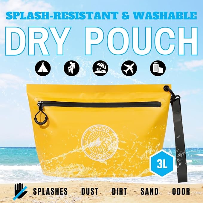 3-Pack Tactiko Heavy-Duty Splash Water Resistant Zipper Pouches - Hold-All Organizers for Dry Bags, Travel Bags (3, Blue/Yellow/Black)