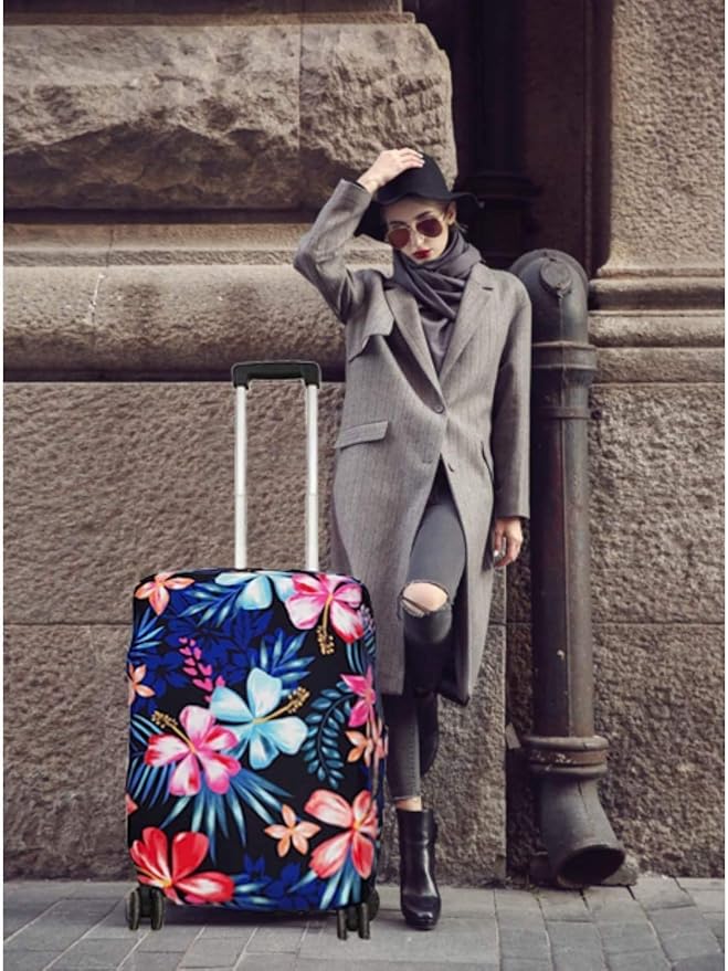 Luggage Cover, Protective Washable Suitcase Cover - Travel Elastic Spandex Suitcase Protector Fits 19 to 20 Inch Flower