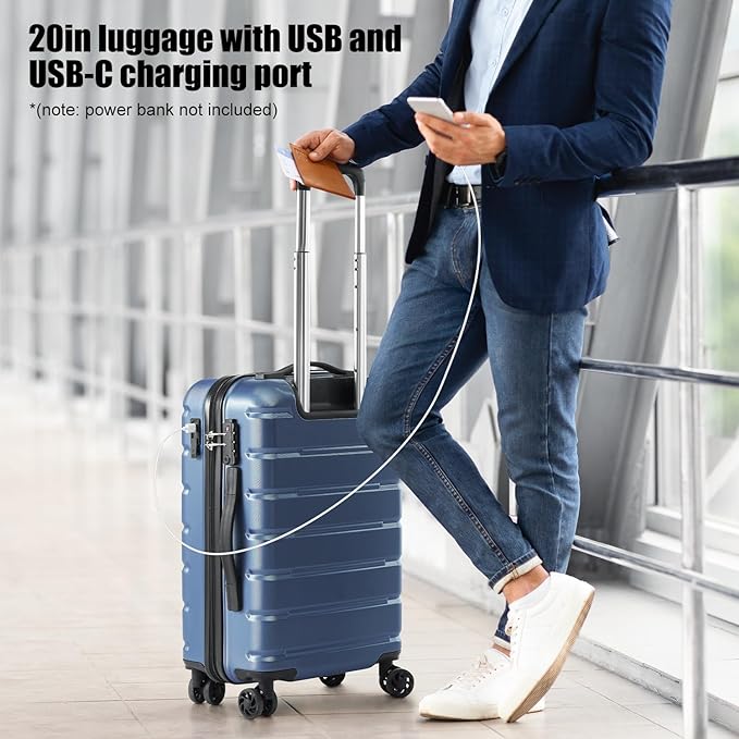 Coolife Luggage Suitcase Carry-on Spinner TSA Lock USB Port Expandable (only 28’’) Lightweight Hardside Luggage (Purple, 3 piece set)