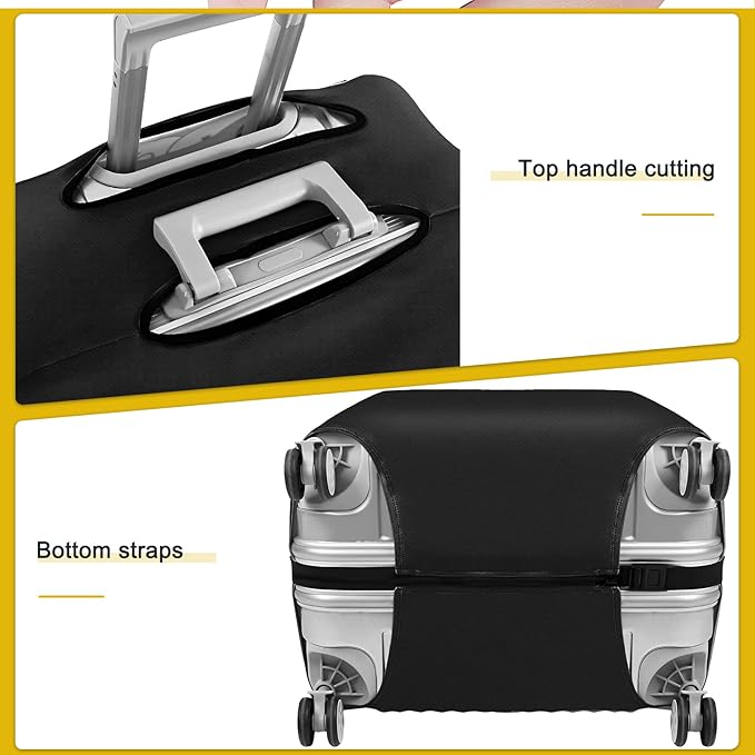 20 Inch PVC Luggage Protector Covers for TSA Approved Clear Suitcase Cover Protector Transparent Luggage Protective Cover Set (Black, Suitable for 19"-20")