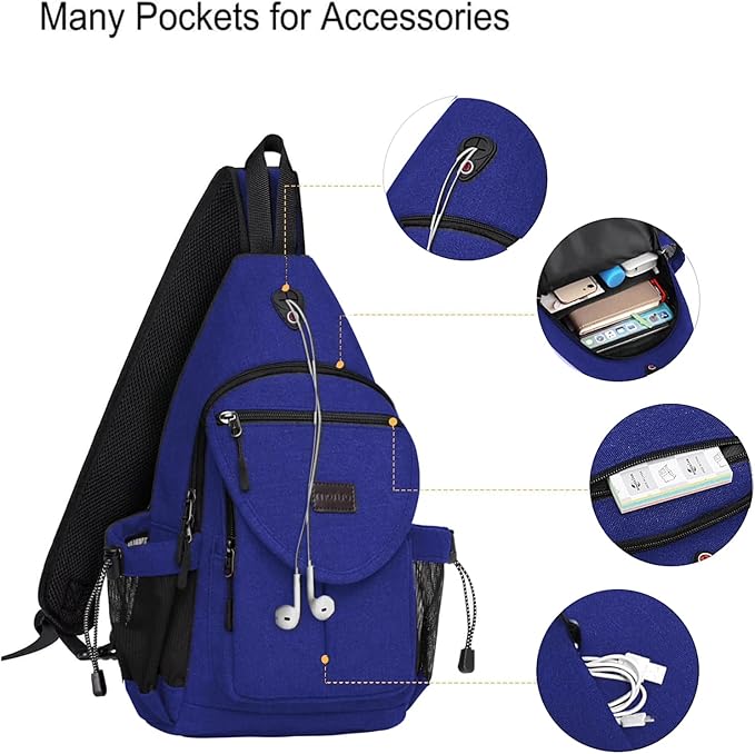 MOSISO Sling Backpack,Canvas Crossbody Hiking Daypack Bag with Anti-theft Pocket, Royal Blue