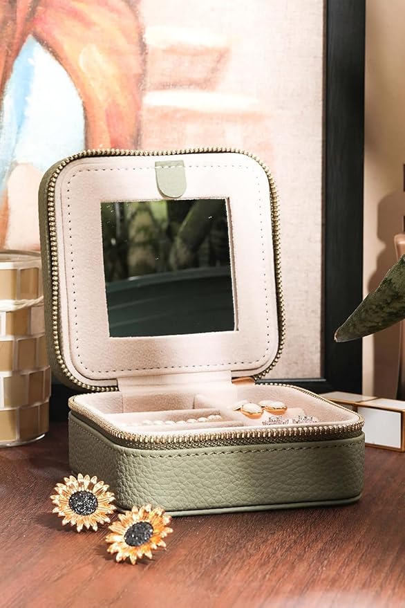 S.Leaf Travel Jewelry Organizer Travel Jewelry Boxes for Women Small Jewelry Travel Case Box Portable Travel Jewelry Case Travel Case Mini Jewelry (03_Lychee_Butterfly_Brown)