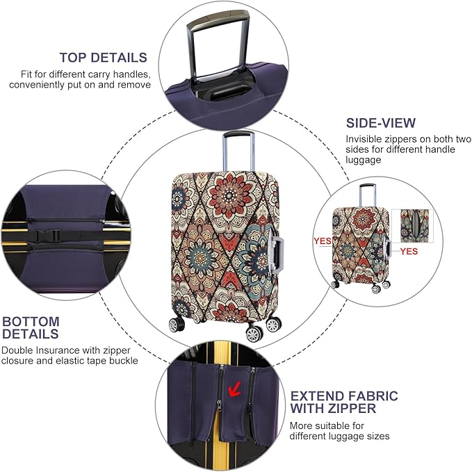 7-Mi Travel Trolley Case Cover Protector Suitcase Cover 26"-28" Trolley case Luggage Storage Covers for Men Women, Retro