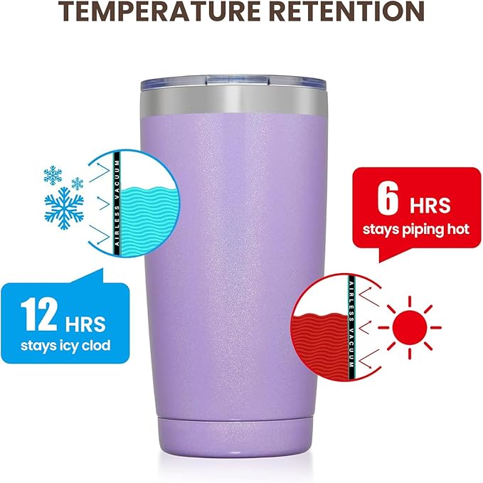 MEWAY 20oz Tumbler 4 Pack Double Wall Vacuum Insulated Travel Glitter Mug Bulk, Stainless Steel Tumblers with Lid and Straw, Powder Coated Coffee Cups for Woman(Rainbow Purple,Set of 4)