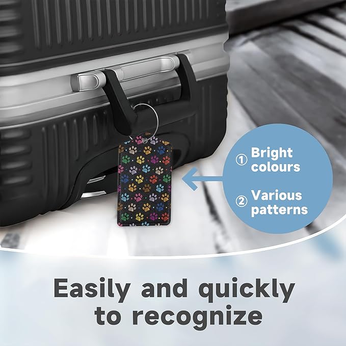Colorful Paw Print Luggage Tags for Suitcases,2 PackTropical Luggage Tag,Leather Stainless Steel Loop Label Tag for Women Men Girls Travel Bag Suitcase