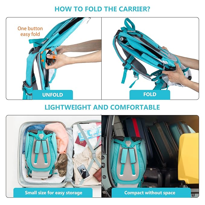 Baby Hiking Backpack Carrier with Rain Cover Sun Shade - Safe Backrest & Ergonomic Seat for Toddlers - Holds Up to 40 Pound - 6 Months to 3 Years