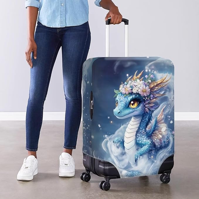 Dragon Luggage Cover Universal Fit 30-32 Inch Anti-Slip Elastic Spandex Suitcase Cover with Invisible Zippers Washable Baggage Case Scratch Resistant Travel Suitcase Protector