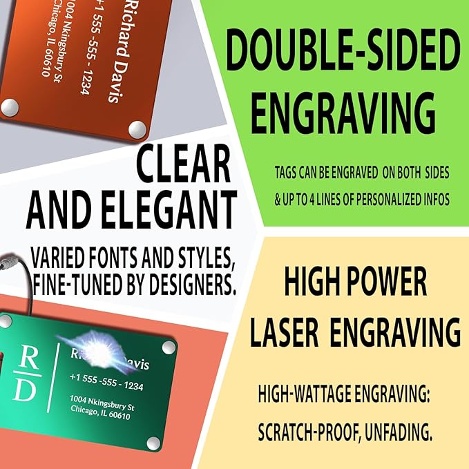 Luggage Tags for Suitcases 4 Pack: Personalized Luggage Tags for Backpacks & Bags Tags with Coustomizable Texts (Purple)