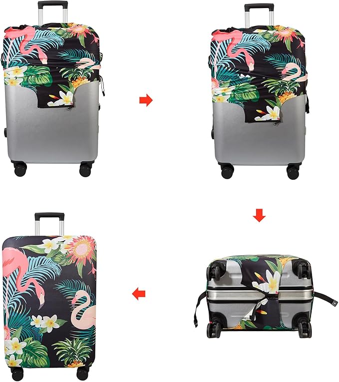 WUJIAONIAO Travel Luggage Cover Baggage Suitcase Cover Protector Skins 18-32 Inch (Flower flamingo, M (for 22-24 inch luggage))
