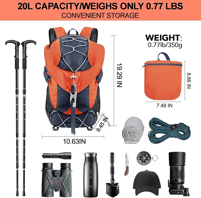 Seektop 20L Ultra Lightweight Waterproof Hiking Backpack Small Outdoor Foldable Day Pack for Women Men