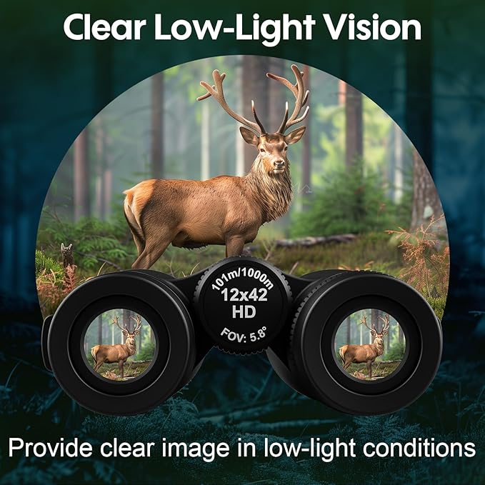 12x42 Binoculars for Adults High Powered: Waterproof HD Bird Binoculars - Large View Easy Focus with Clear Low Light Vision for Hunting Hiking Bird Watching Travel Cruise Black