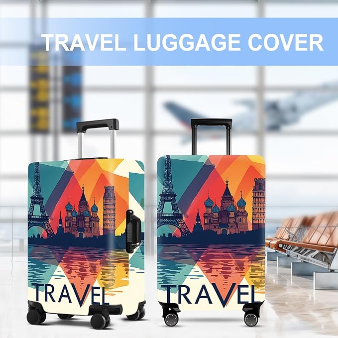 Luggage Cover Washable Suitcase Protector Anti-Scratch,Stretchable Fit for 20-34Inch Luggage Durable Travel Bag Cover with Zipper Closure (Travel-1, M(fits 24-26Inch suitcase))