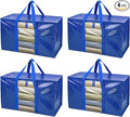 BALEINE 4-Pack Oversized Moving Bags with Reinforced Handles, Heavy-Duty Storage Tote Moving Supplies for Packaging, Camping (Blue w/Window, 4-Pack)