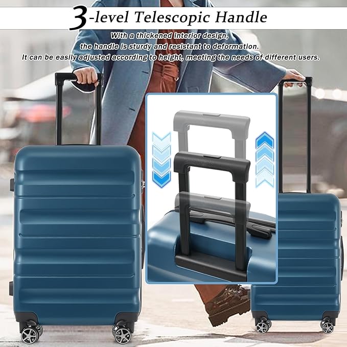 Merax 24 Inch Luggage Set Hardshell ABS Medium Suitcase with Spinner Wheels 2 Packing Cubes Lightweight Travel Luggage for Weekend Getaways Long Vacations Ink Blue