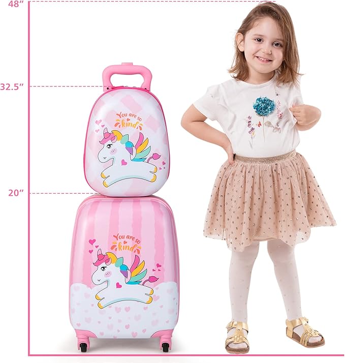 HONEY JOY Kids Luggage, 12" Toddler Backpack & 16" Travel Suitcase with Wheels, Lightweight Toddler Girls Suitcase, Durable ABS Hardshell, 2Pcs Carry On Luggage Set for Boys Girls(White Horse)