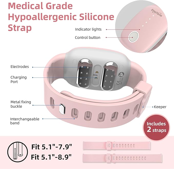 EmeTerm Fashion FDA-Cleared Relieve Nausea Electrode Stimulator Morning Sickness Motion Travel Sickness Vomit Relief Rechargeable No Gel Drug Free Wrist Bands Without Side Effects