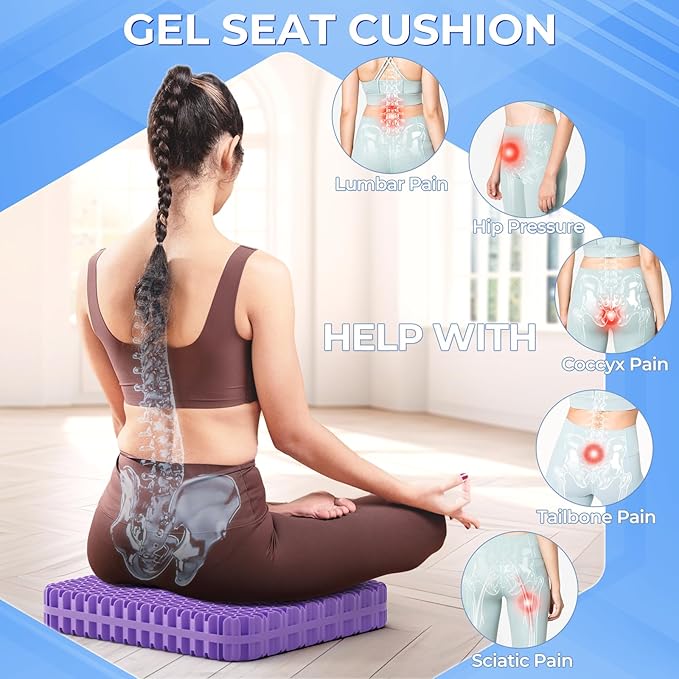 TushGuard Gel Seat Cushion for Long Sitting, Enlarged & Thickened Patent Design Office Chair Seat Cushion, Breathable Cooling Pads for Chairs, Soft Car Cushions for Wheelchair(Large, Grey)