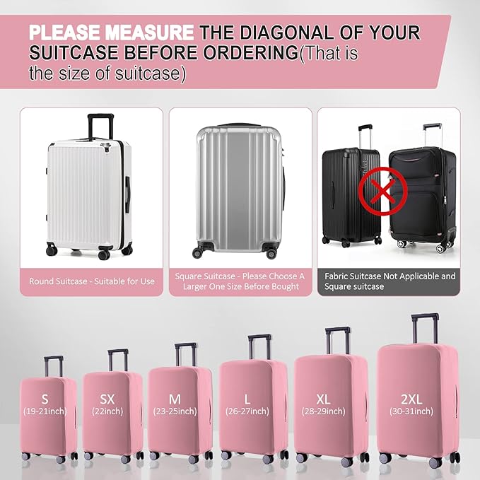 Travel Luggage Cover Suitcase Protector Scratch-Resistant Fit 19-31 Inch Suitcase, Not Included Suitcase (Pink, L(26-27 inch))
