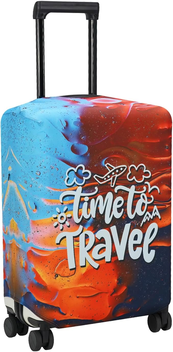 Explore Land Luggage Cover Suitcase Protector Fits 18-22 Inch Case (Time to Travel, S)