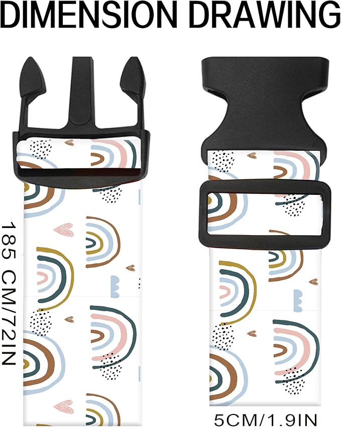 Luggage Straps for Suitcases, Adjustable Travel Belt, Durable Wide Luggage Strap, Cute Suitcase Strap Identifiers with Buckle, Bag Straps for Luggage, Cute Rainbow Design