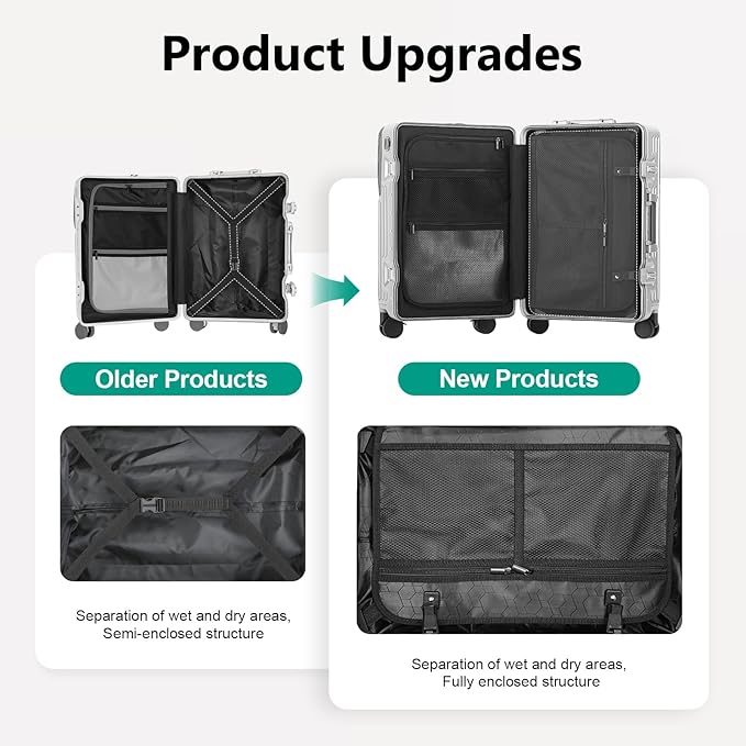 Hard Shell Luggage 24 Inch Travel Luggage, Carry-On Luggage Spinner TSA with Lid, PC+ABS Aluminum Frame，Lightweight Travel Luggage 20'' 24'' 26''Carry-On (upgraded silver, 24 inch)