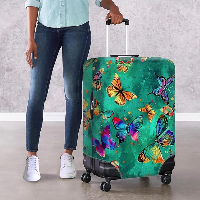 Butterflies Print Baggage Covers for 26-29 Inch Anti Scratch Luggage Protector for Women Girls Boys Non Slip Spandex Suitcase Cover Colorful Luggage Cover